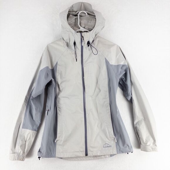 L.L. Bean Jacket Womens Small Gray Rain Hooded Trail Model Under Arm Zip Hiking - Picture 1 of 14